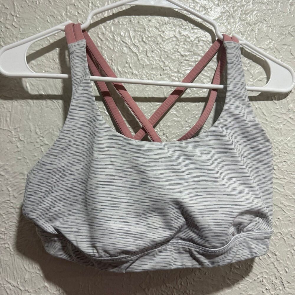 Lululemon Sports Bra - Grey + Pink Back size 8 no padding